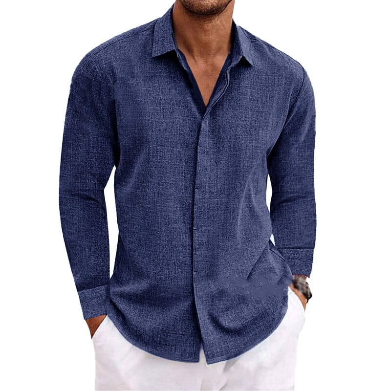 Herren Leinenhemd Slim Fit | Lässiges Sommerhemd mit Leinenoptik grau [ Herrenkollektion - Leinenhemden - Langarmhemden ] 144 - Herren Leinenhemd Slim Fit Gratti Paris Marineblau S 