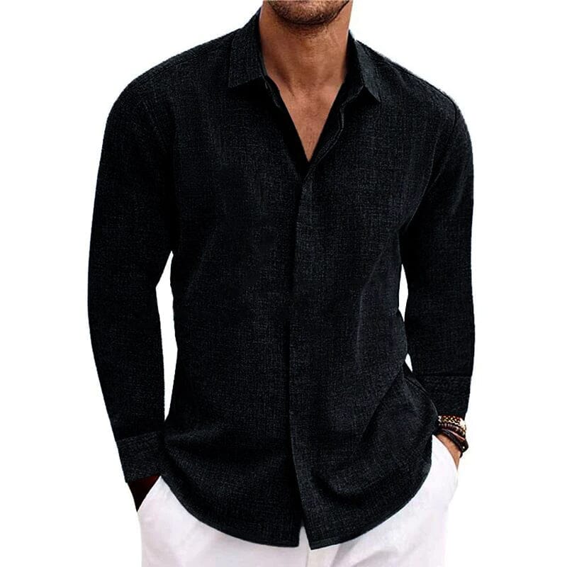 Herren Leinenhemd Slim Fit | Lässiges Sommerhemd mit Leinenoptik grau [ Herrenkollektion - Leinenhemden - Langarmhemden ] 144 - Herren Leinenhemd Slim Fit Gratti Paris Schwarz S 