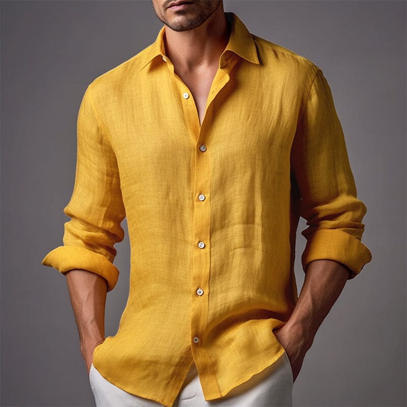 Herren Leinenhemd Slim Fit | Lässiges Sommerhemd olivgrün [ Herrenkollektion - Leinenhemden - Langarmhemden ] 148 - Herren Leinenhemd Slim Fit Gratti Paris 