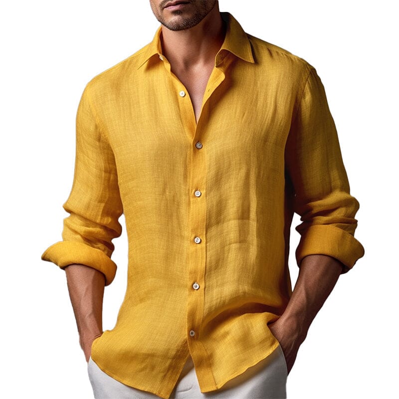 Herren Leinenhemd Slim Fit | Lässiges Sommerhemd olivgrün [ Herrenkollektion - Leinenhemden - Langarmhemden ] 148 - Herren Leinenhemd Slim Fit Gratti Paris Gelb S 