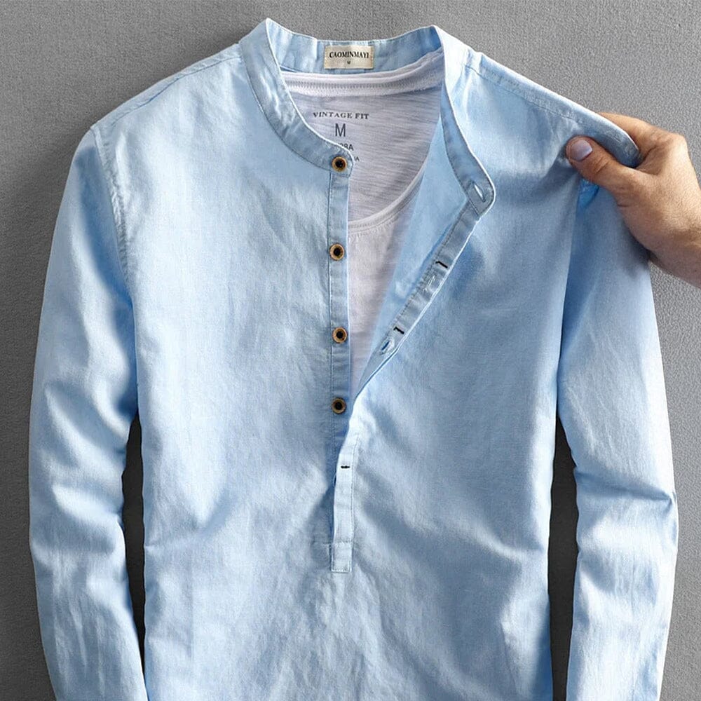 Herren Leinenhemd Stehkragen | Atmungsaktives Sommerhemd [ Herrenkollektion - Leinenhemden - Langarmhemden ] 6 - Herren Leinenhemd Stehkragen Gratti Paris 
