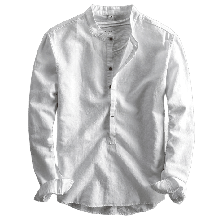 Herren Leinenhemd Stehkragen | Atmungsaktives Sommerhemd [ Herrenkollektion - Leinenhemden - Langarmhemden ] 6 - Herren Leinenhemd Stehkragen Gratti Paris Weiß S 