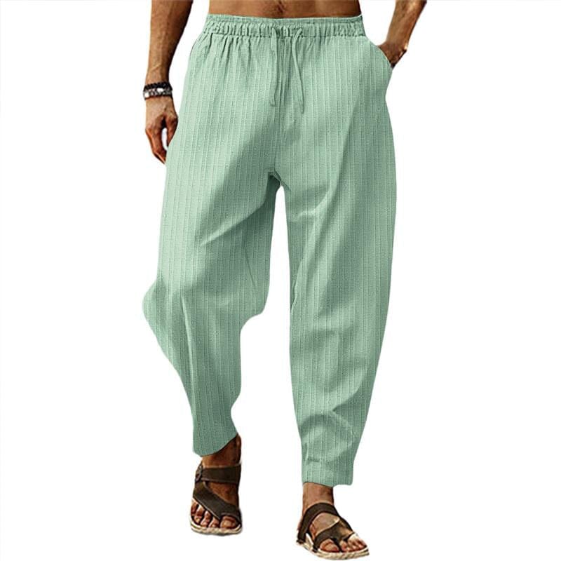 Herren Leinenhose gestreift | Bequeme Sommerhose mit Kordelzug grün [ Herrenkollektion - Frühling & Sommer '25 - Leinensets ] 96 - Herren Leinenhose gestreift Gratti Paris 