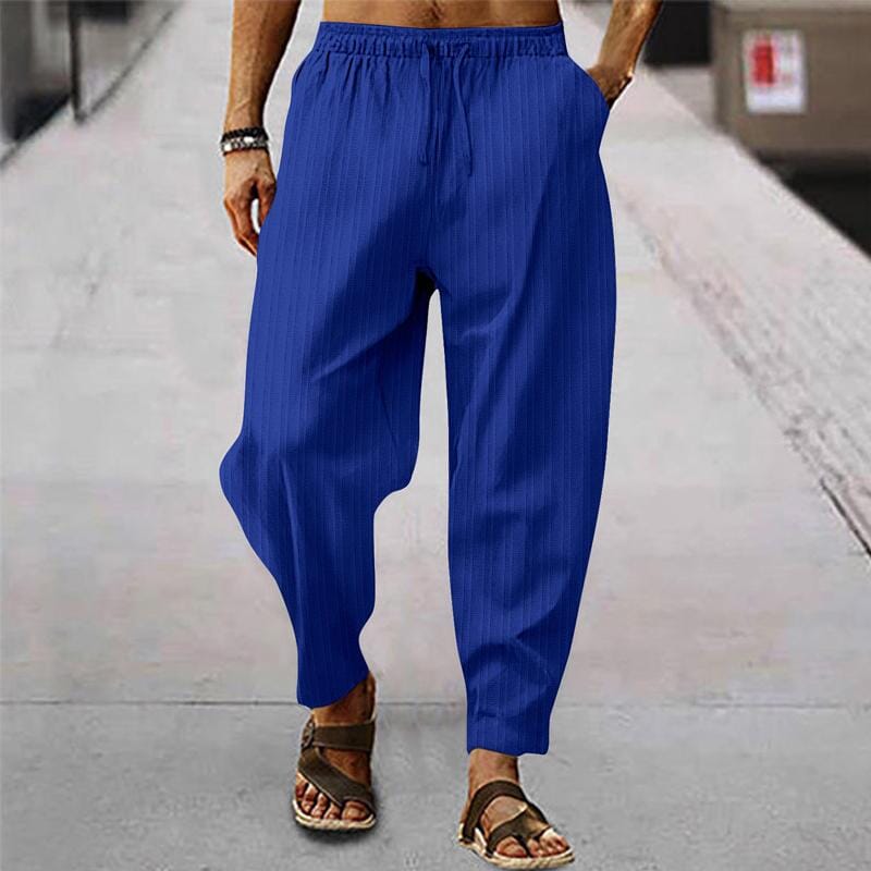 Herren Leinenhose gestreift | Bequeme Sommerhose mit Kordelzug grün [ Herrenkollektion - Frühling & Sommer '25 - Leinensets ] 96 - Herren Leinenhose gestreift Gratti Paris Königsblau S 