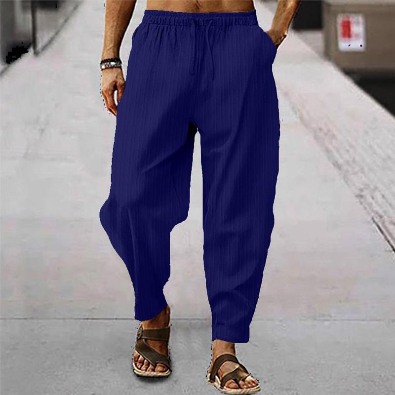 Herren Leinenhose gestreift | Bequeme Sommerhose mit Kordelzug grün [ Herrenkollektion - Frühling & Sommer '25 - Leinensets ] 96 - Herren Leinenhose gestreift Gratti Paris Marineblau S 