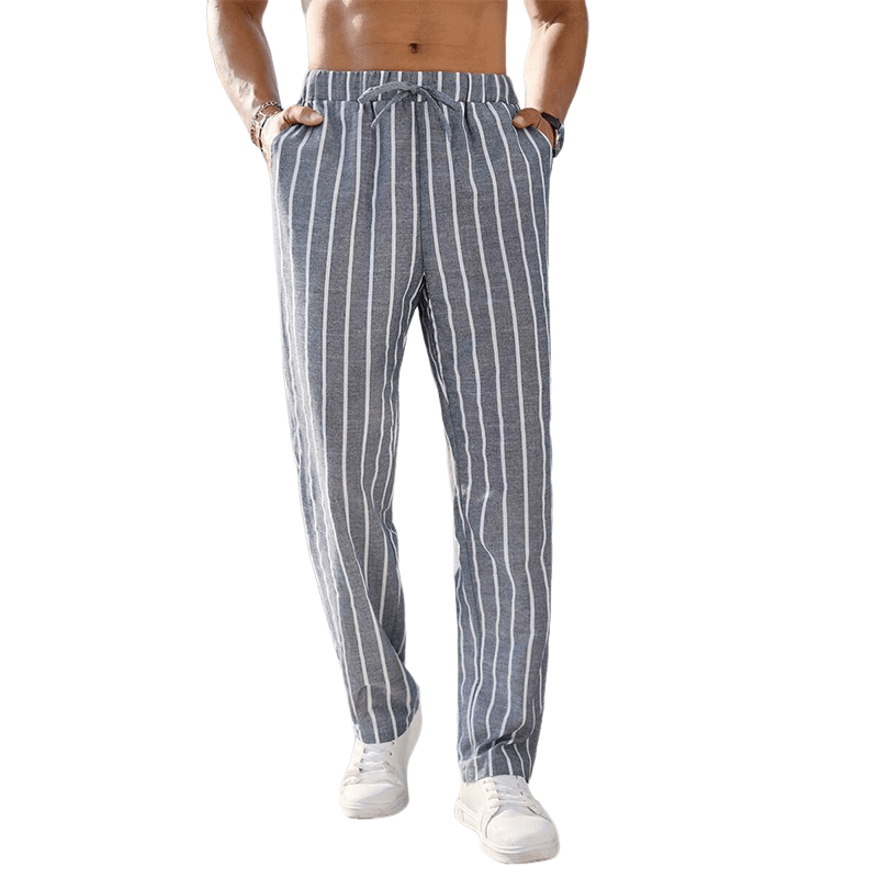 Herren Leinenhose gestreift | Lässige Sommerhose mit Kordelzug [ Herrenkollektion - Frühling & Sommer '25 - Leinensets ] 114 - Herren Leinenhose gestreift Gratti Paris Grau S 