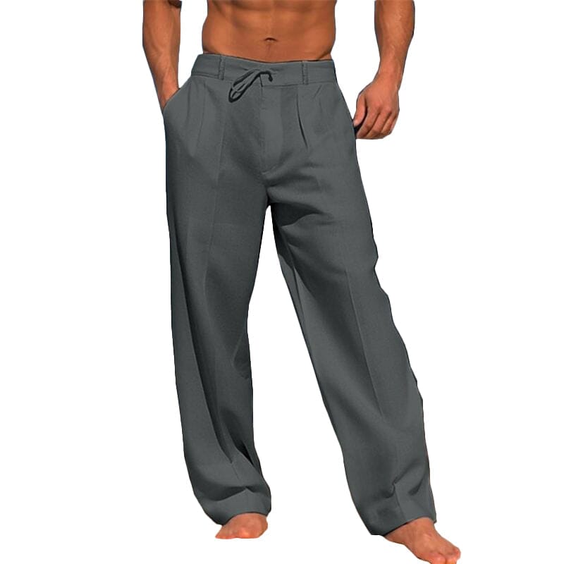 Herren Leinenhose mit Bundfalten | Bequeme Sommerhose lässig grau [ Herrenkollektion - Frühling & Sommer '25 - Leinensets ] 104 - Herren Leinenhose mit Bundfalten Gratti Paris 