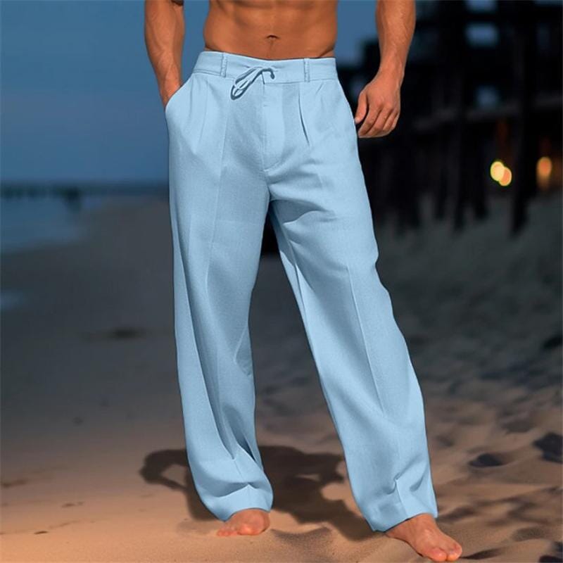 Herren Leinenhose mit Bundfalten | Bequeme Sommerhose lässig grau [ Herrenkollektion - Frühling & Sommer '25 - Leinensets ] 104 - Herren Leinenhose mit Bundfalten Gratti Paris Blau S 