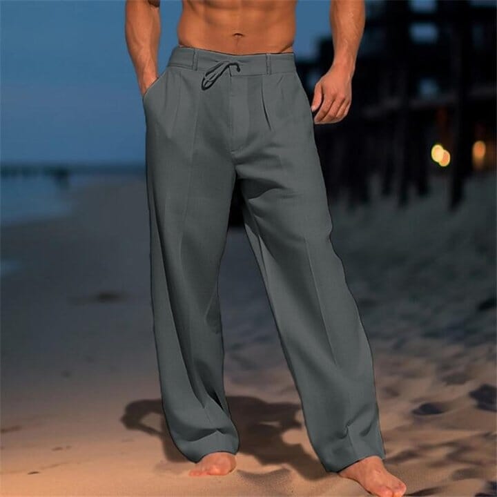 Herren Leinenhose mit Bundfalten | Bequeme Sommerhose lässig grau [ Herrenkollektion - Frühling & Sommer '25 - Leinensets ] 104 - Herren Leinenhose mit Bundfalten Gratti Paris Grau S 