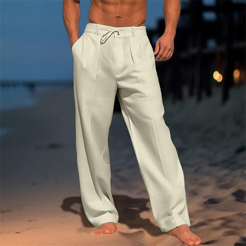 Herren Leinenhose mit Bundfalten | Bequeme Sommerhose lässig grau [ Herrenkollektion - Frühling & Sommer '25 - Leinensets ] 104 - Herren Leinenhose mit Bundfalten Gratti Paris Khaki S 