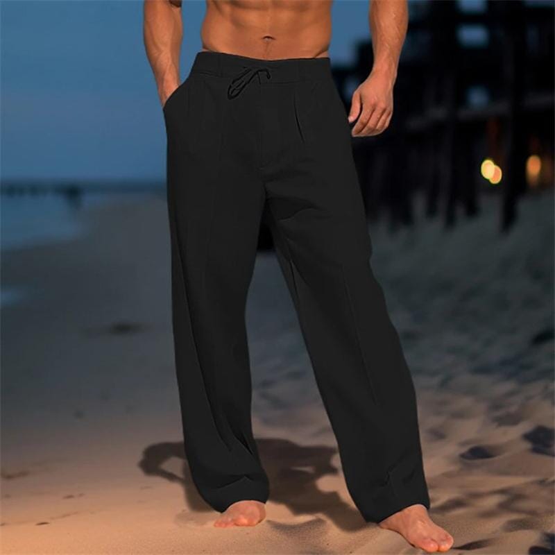 Herren Leinenhose mit Bundfalten | Bequeme Sommerhose lässig grau [ Herrenkollektion - Frühling & Sommer '25 - Leinensets ] 104 - Herren Leinenhose mit Bundfalten Gratti Paris Schwarz S 