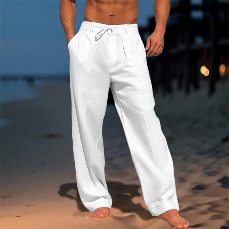 Herren Leinenhose mit Bundfalten | Bequeme Sommerhose lässig grau [ Herrenkollektion - Frühling & Sommer '25 - Leinensets ] 104 - Herren Leinenhose mit Bundfalten Gratti Paris Weiß S 