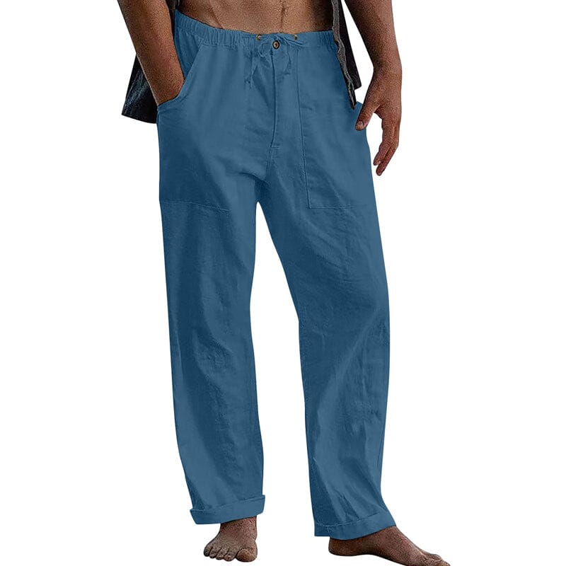 Herren Leinenhose mit Kordelzug | Lockere Sommerhose atmungsaktiv weiß [ Herrenkollektion - Frühling & Sommer '25 - Leinensets ] 90 - Herren Leinenhose mit Kordelzug Gratti Paris Blau M 
