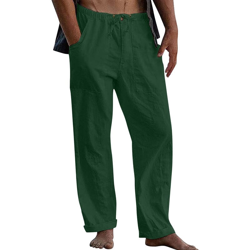 Herren Leinenhose mit Kordelzug | Lockere Sommerhose atmungsaktiv weiß [ Herrenkollektion - Frühling & Sommer '25 - Leinensets ] 90 - Herren Leinenhose mit Kordelzug Gratti Paris Dunkelgrün M 