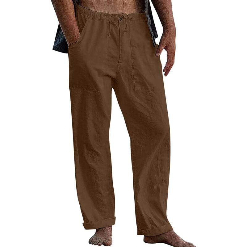 Herren Leinenhose mit Kordelzug | Lockere Sommerhose atmungsaktiv weiß [ Herrenkollektion - Frühling & Sommer '25 - Leinensets ] 90 - Herren Leinenhose mit Kordelzug Gratti Paris Dunkelbraun M 