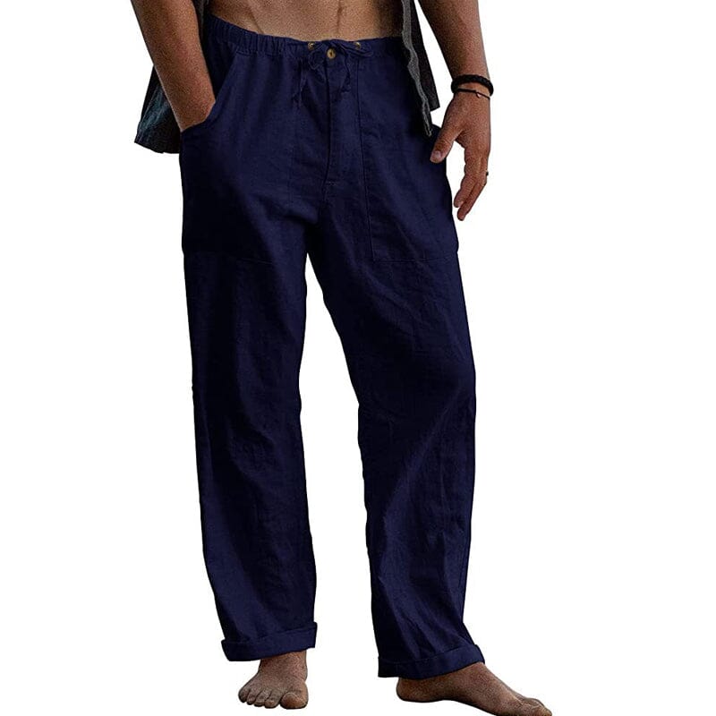 Herren Leinenhose mit Kordelzug | Lockere Sommerhose atmungsaktiv weiß [ Herrenkollektion - Frühling & Sommer '25 - Leinensets ] 90 - Herren Leinenhose mit Kordelzug Gratti Paris Dunkelblau M 