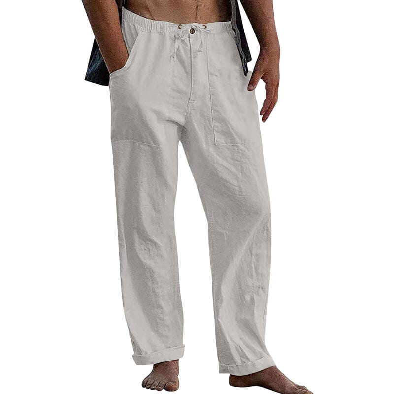 Herren Leinenhose mit Kordelzug | Lockere Sommerhose atmungsaktiv weiß [ Herrenkollektion - Frühling & Sommer '25 - Leinensets ] 90 - Herren Leinenhose mit Kordelzug Gratti Paris Grau M 