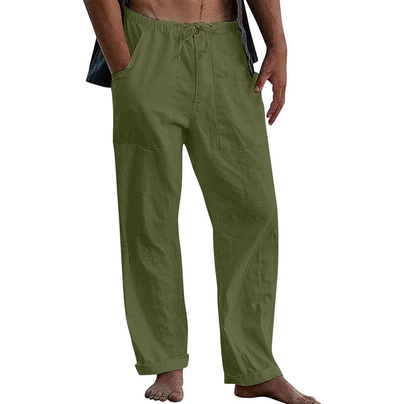 Herren Leinenhose mit Kordelzug | Lockere Sommerhose atmungsaktiv weiß [ Herrenkollektion - Frühling & Sommer '25 - Leinensets ] 90 - Herren Leinenhose mit Kordelzug Gratti Paris Grün M 