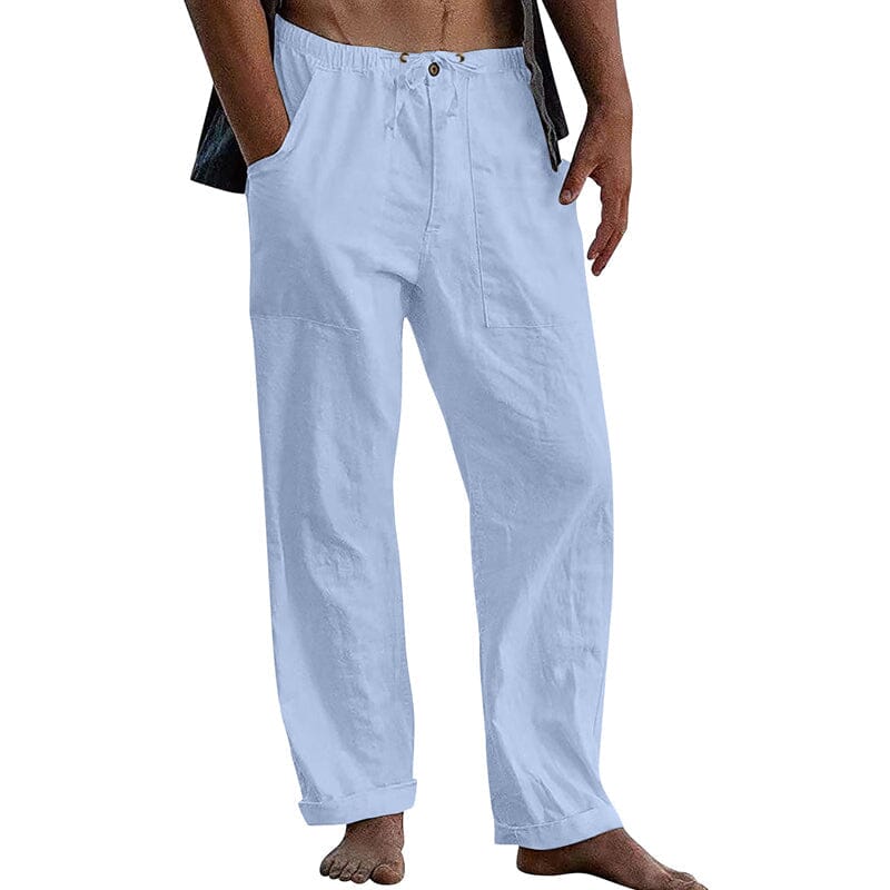 Herren Leinenhose mit Kordelzug | Lockere Sommerhose atmungsaktiv weiß [ Herrenkollektion - Frühling & Sommer '25 - Leinensets ] 90 - Herren Leinenhose mit Kordelzug Gratti Paris Hellblau M 