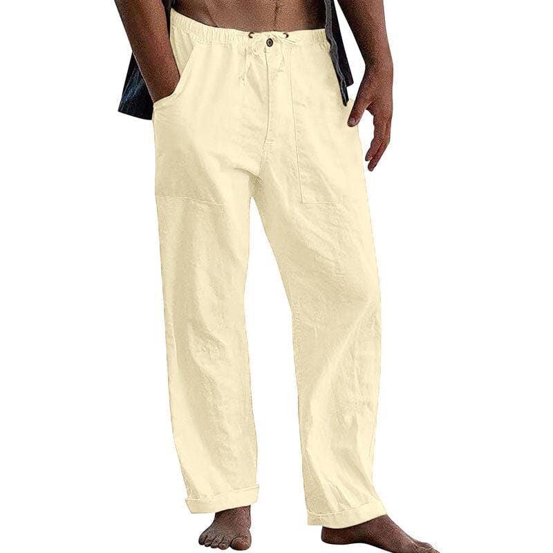 Herren Leinenhose mit Kordelzug | Lockere Sommerhose atmungsaktiv weiß [ Herrenkollektion - Frühling & Sommer '25 - Leinensets ] 90 - Herren Leinenhose mit Kordelzug Gratti Paris Khaki M 