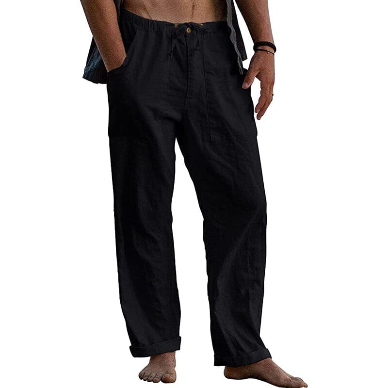 Herren Leinenhose mit Kordelzug | Lockere Sommerhose atmungsaktiv weiß [ Herrenkollektion - Frühling & Sommer '25 - Leinensets ] 90 - Herren Leinenhose mit Kordelzug Gratti Paris Schwarz M 