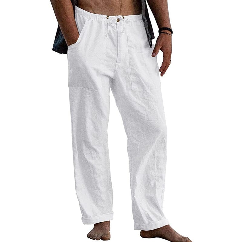 Herren Leinenhose mit Kordelzug | Lockere Sommerhose atmungsaktiv weiß [ Herrenkollektion - Frühling & Sommer '25 - Leinensets ] 90 - Herren Leinenhose mit Kordelzug Gratti Paris Weiß M 