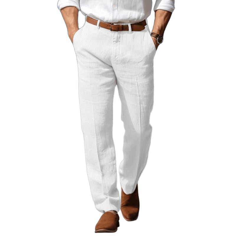 Herren Leinenhose weiß | Bequeme Sommerhose atmungsaktiv [ Herrenkollektion - Frühling & Sommer '25 - Leinensets ] 15 - Herren Leinenhose weiß Gratti Paris 