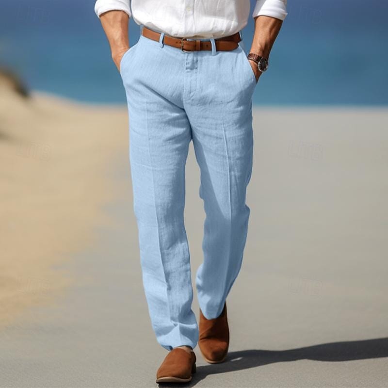 Herren Leinenhose weiß | Bequeme Sommerhose atmungsaktiv [ Herrenkollektion - Frühling & Sommer '25 - Leinensets ] 15 - Herren Leinenhose weiß Gratti Paris Blau S ( US 30-32 ) 