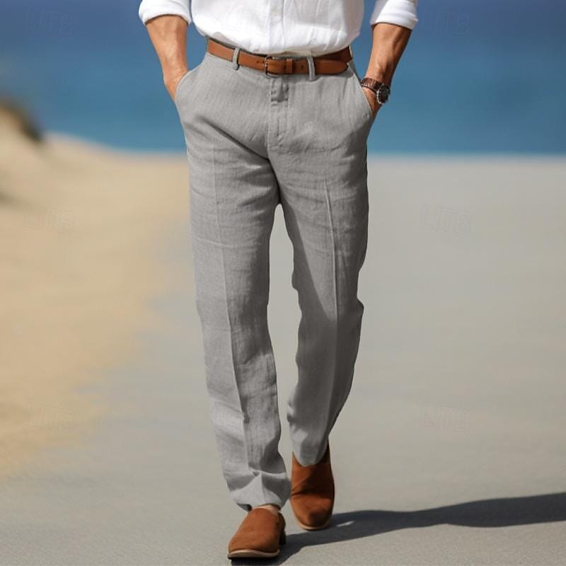 Herren Leinenhose weiß | Bequeme Sommerhose atmungsaktiv [ Herrenkollektion - Frühling & Sommer '25 - Leinensets ] 15 - Herren Leinenhose weiß Gratti Paris Grau S ( US 30-32 ) 