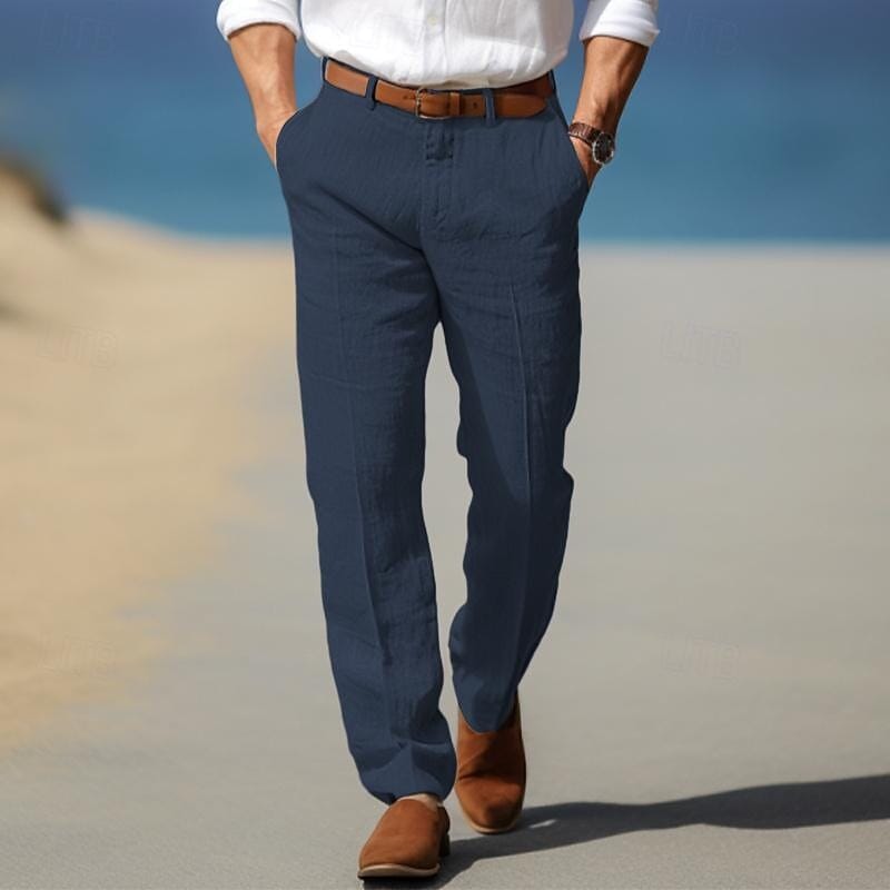 Herren Leinenhose weiß | Bequeme Sommerhose atmungsaktiv [ Herrenkollektion - Frühling & Sommer '25 - Leinensets ] 15 - Herren Leinenhose weiß Gratti Paris Marineblau S ( US 30-32 ) 