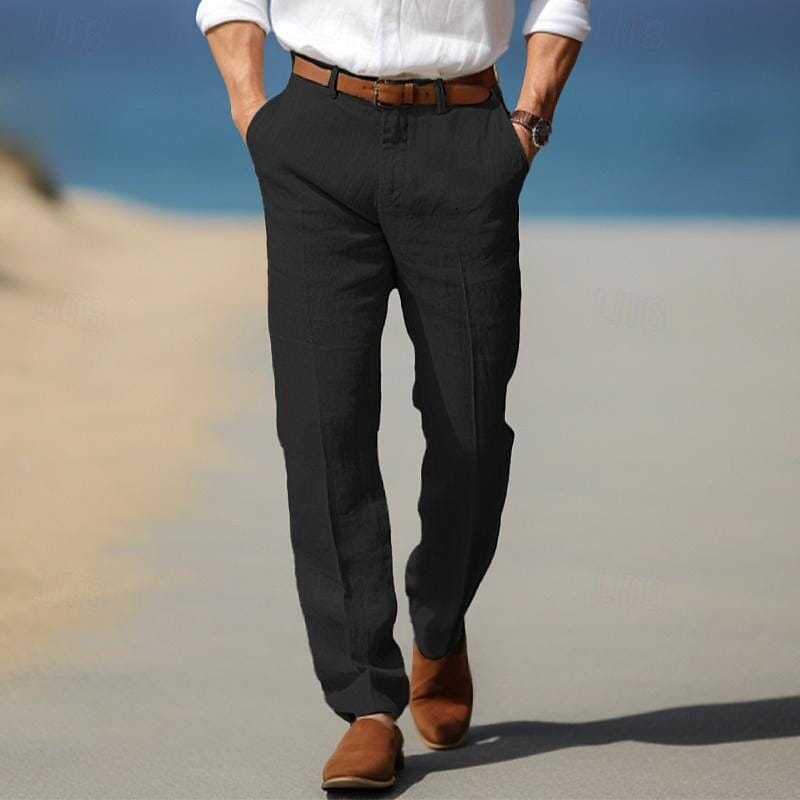 Herren Leinenhose weiß | Bequeme Sommerhose atmungsaktiv [ Herrenkollektion - Frühling & Sommer '25 - Leinensets ] 15 - Herren Leinenhose weiß Gratti Paris Schwarz S ( US 30-32 ) 