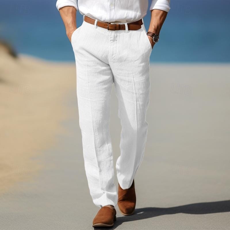 Herren Leinenhose weiß | Bequeme Sommerhose atmungsaktiv [ Herrenkollektion - Frühling & Sommer '25 - Leinensets ] 15 - Herren Leinenhose weiß Gratti Paris Weiß S ( US 30-32 ) 
