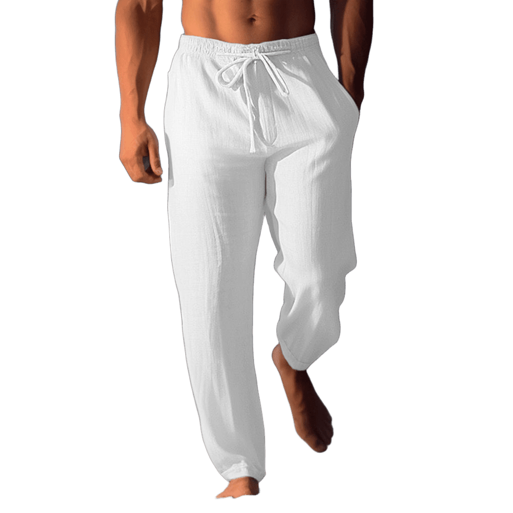 Herren Leinenhose weiß | Lockere Strandhose mit Kordelzug [ Herrenkollektion - Frühling & Sommer '25 - Leinensets ] 37 - Herren Leinenhose weiß Gratti Paris 