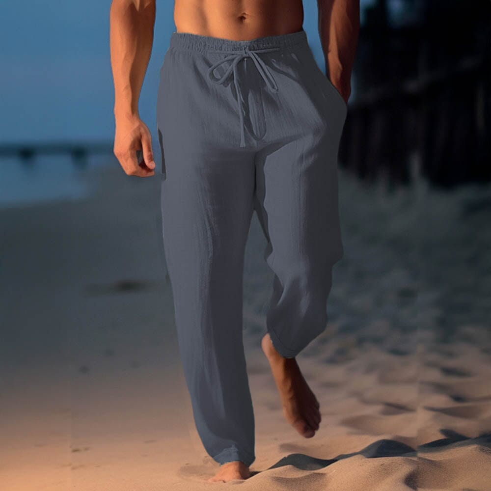 Herren Leinenhose weiß | Lockere Strandhose mit Kordelzug [ Herrenkollektion - Frühling & Sommer '25 - Leinensets ] 37 - Herren Leinenhose weiß Gratti Paris Marineblau S 