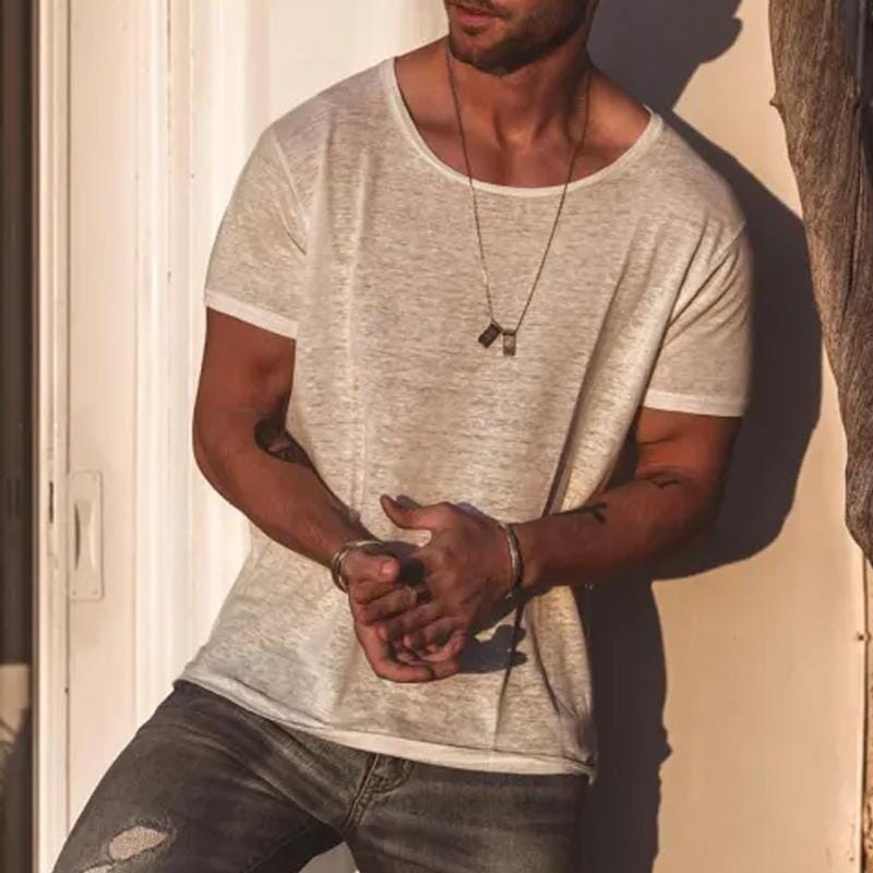 Herren Loose Fit T-Shirt | T-Shirt mit Leinenoptik weiß [ Herrenkollektion - Frühling & Sommer '25 - Hemden ] 110 - Herren Loose Fit T-Shirt Gratti Paris 