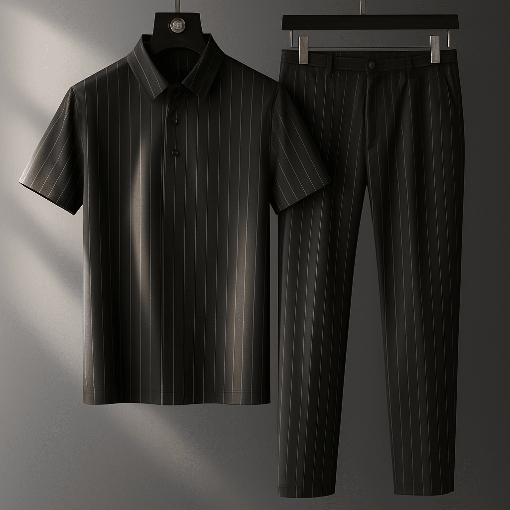 Herren Maßgeschneidertes Polo Set | Eleganter Freizeitanzug für den Sommer [ Herrenkollektion - Leinensets - Poloshirts ] 296 - Herren Maßgeschneidertes Polo Set Gratti Offiziell Schwarz S 