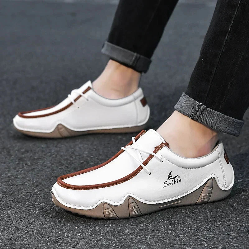 Herren Mokassins aus Leder | Bequeme Loafer mit Kontrastnaht in Weiß [ Herrenkollektion - Schuhe - Elegante Schuhe ] 282- Herren Mokassins aus Leder Gratti Offiziell 