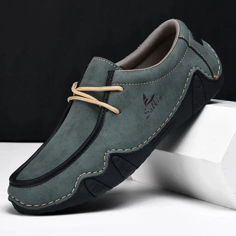 Herren Mokassins aus Leder | Bequeme Loafer mit Kontrastnaht in Weiß [ Herrenkollektion - Schuhe - Elegante Schuhe ] 282- Herren Mokassins aus Leder Gratti Offiziell Grün 7 