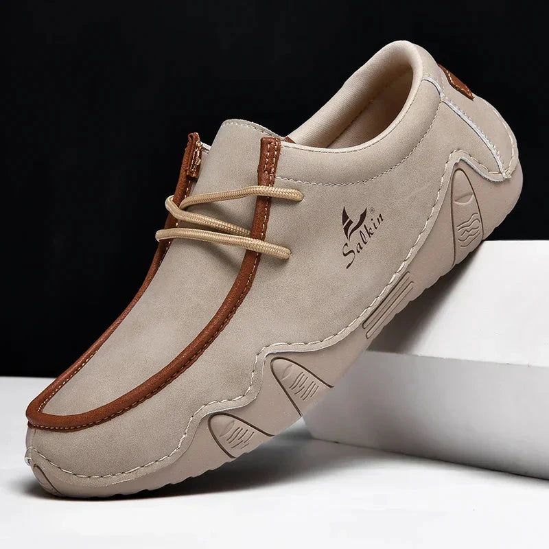 Herren Mokassins aus Leder | Bequeme Loafer mit Kontrastnaht in Weiß [ Herrenkollektion - Schuhe - Elegante Schuhe ] 282- Herren Mokassins aus Leder Gratti Offiziell Khaki 7 