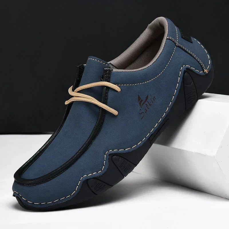 Herren Mokassins aus Leder | Bequeme Loafer mit Kontrastnaht in Weiß [ Herrenkollektion - Schuhe - Elegante Schuhe ] 282- Herren Mokassins aus Leder Gratti Offiziell Marineblau 7 