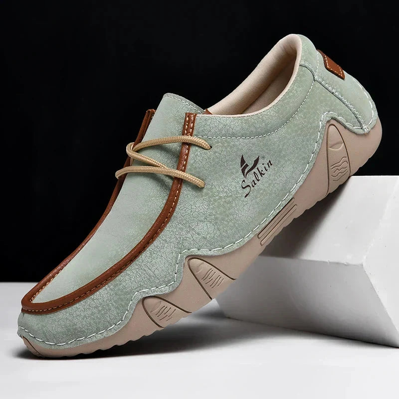Herren Mokassins aus Leder | Bequeme Loafer mit Kontrastnaht in Weiß [ Herrenkollektion - Schuhe - Elegante Schuhe ] 282- Herren Mokassins aus Leder Gratti Offiziell Mintgrün 7 