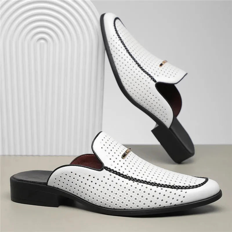Herren Mules Echtleder | Lässige Slipper perforiert gelb [ Herrenkollektion - Schuhe - Elegante Schuhe ] 248 - Herren Mules Echtleder Gratti Offiziell 
