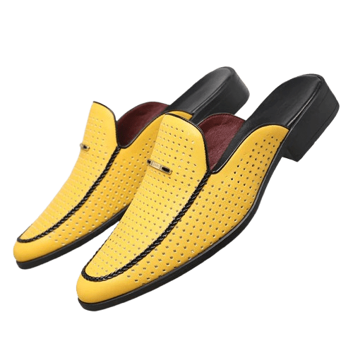 Herren Mules Echtleder | Lässige Slipper perforiert gelb [ Herrenkollektion - Schuhe - Elegante Schuhe ] 248 - Herren Mules Echtleder Gratti Offiziell 