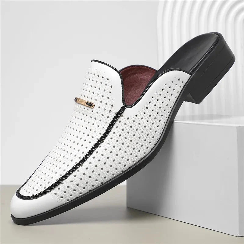 Herren Mules Echtleder | Lässige Slipper perforiert gelb [ Herrenkollektion - Schuhe - Elegante Schuhe ] 248 - Herren Mules Echtleder Gratti Offiziell 