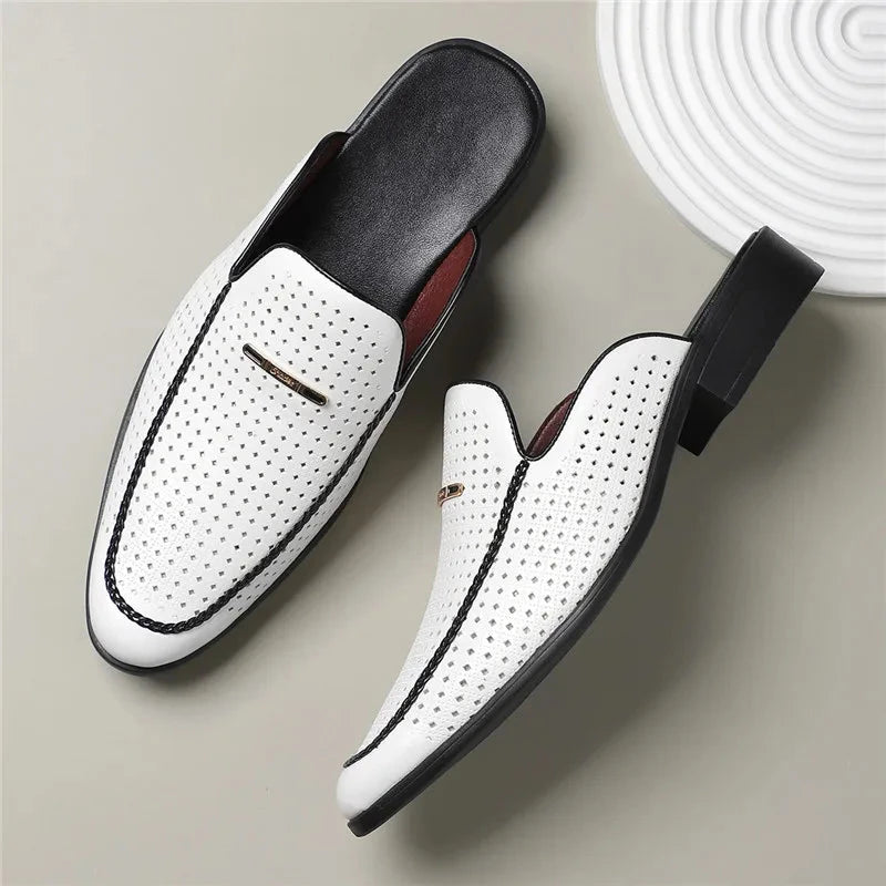 Herren Mules Echtleder | Lässige Slipper perforiert gelb [ Herrenkollektion - Schuhe - Elegante Schuhe ] 248 - Herren Mules Echtleder Gratti Offiziell 