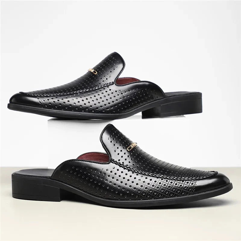 Herren Mules Echtleder | Lässige Slipper perforiert gelb [ Herrenkollektion - Schuhe - Elegante Schuhe ] 248 - Herren Mules Echtleder Gratti Offiziell 