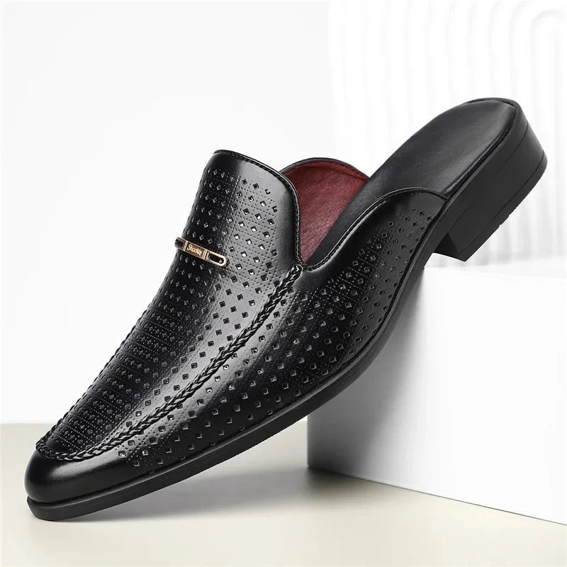 Herren Mules Echtleder | Lässige Slipper perforiert gelb [ Herrenkollektion - Schuhe - Elegante Schuhe ] 248 - Herren Mules Echtleder Gratti Offiziell 