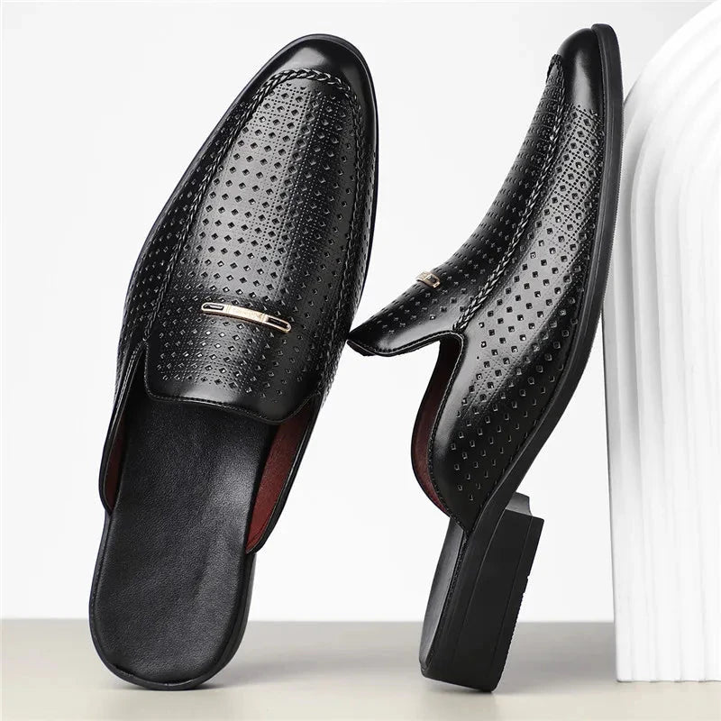 Herren Mules Echtleder | Lässige Slipper perforiert gelb [ Herrenkollektion - Schuhe - Elegante Schuhe ] 248 - Herren Mules Echtleder Gratti Offiziell 