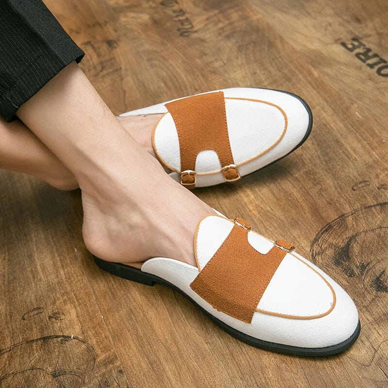 Herren Mules Echtleder | Weiße Slipper mit Schnallen und Wildleder [ Herrenkollektion - Schuhe - Elegante Schuhe ] 249 - Herren Mules Echtleder Gratti Offiziell 