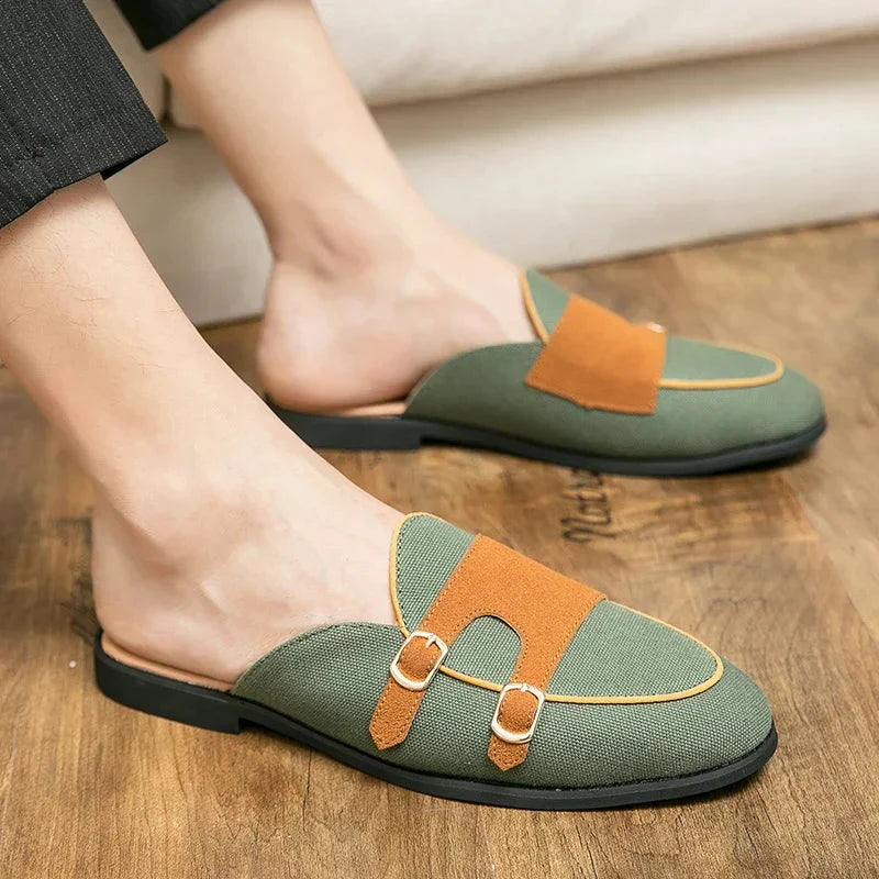 Herren Mules Echtleder | Weiße Slipper mit Schnallen und Wildleder [ Herrenkollektion - Schuhe - Elegante Schuhe ] 249 - Herren Mules Echtleder Gratti Offiziell 